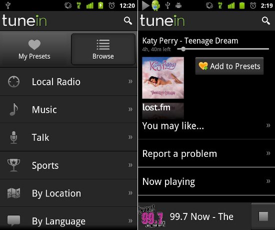 tunein radio android app