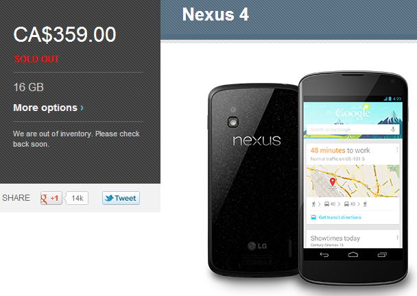 Google sells out of 8GB Nexus 4