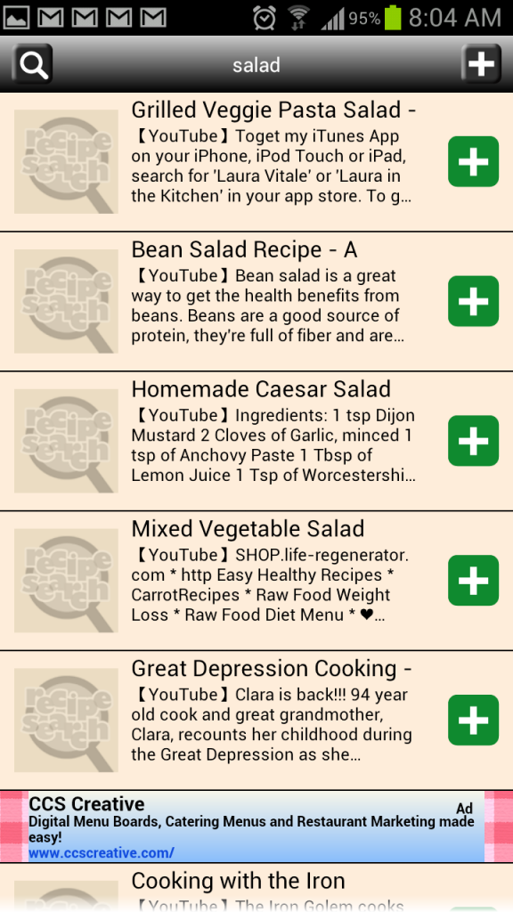 Recipe-Search-for-Android-YouTube-Video-Search-Results