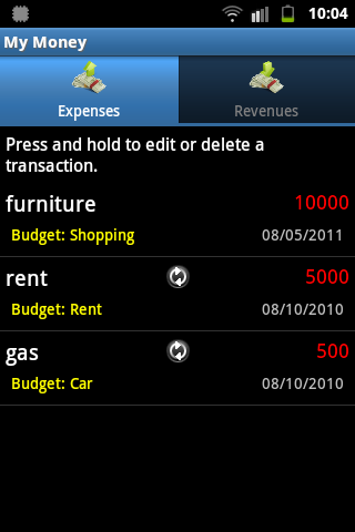 My Money expenses