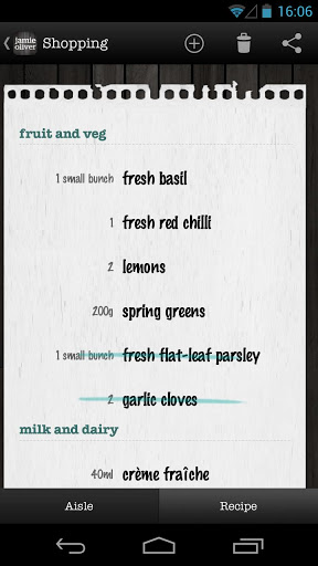 shopping list for ingredients