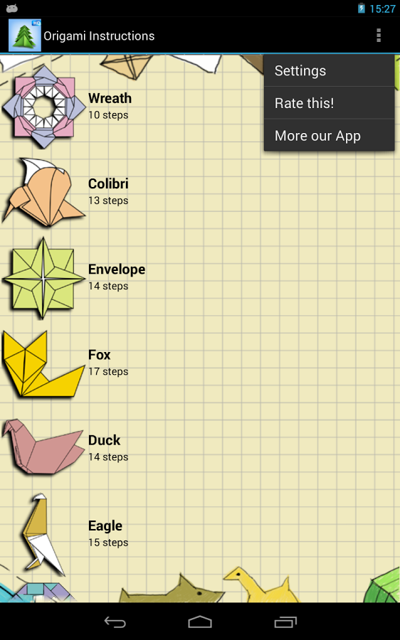 ORIGAMI INSTRUCTIONS MENU