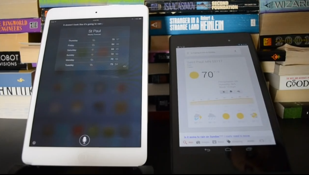 siri versus google now weather 