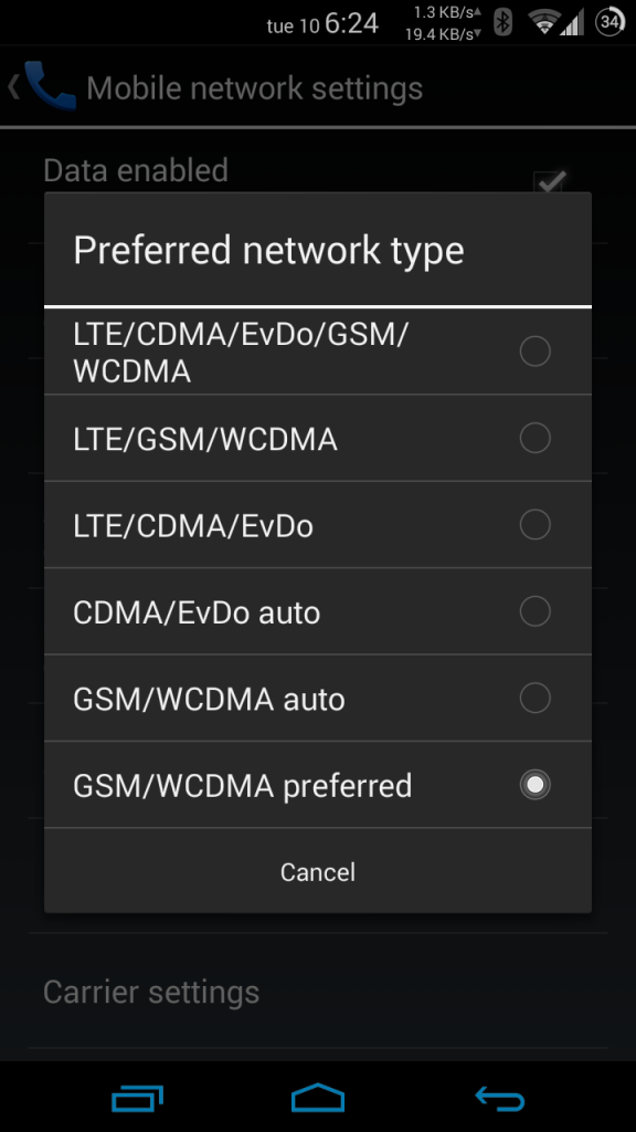 preferred network type