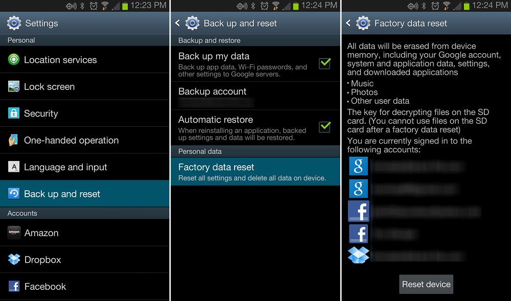 factory reset android