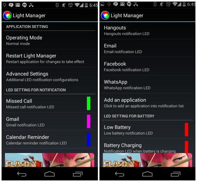 change notification light color android