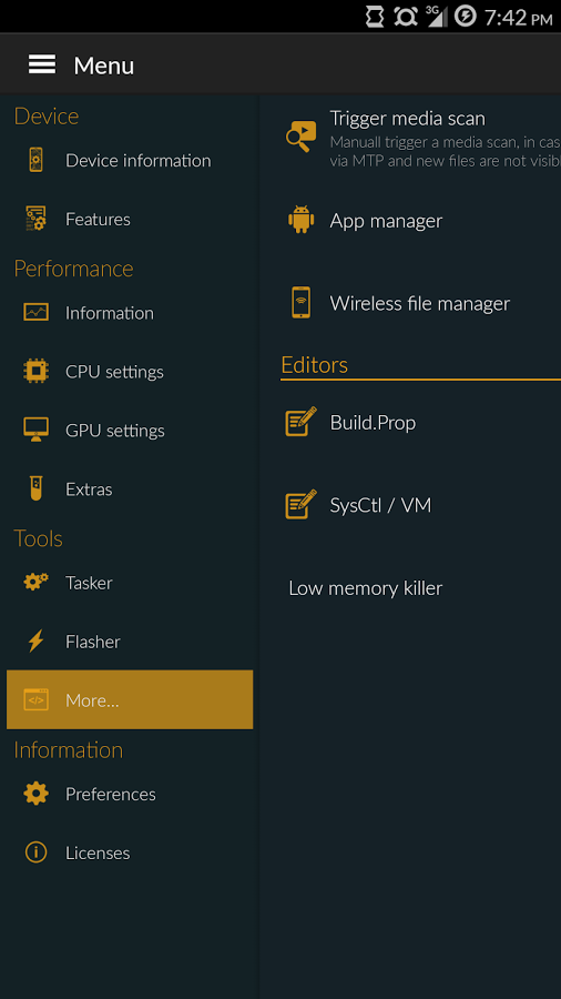 Device menu. Триггер в Медиа.