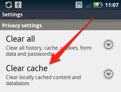 clear cookies and cache on android