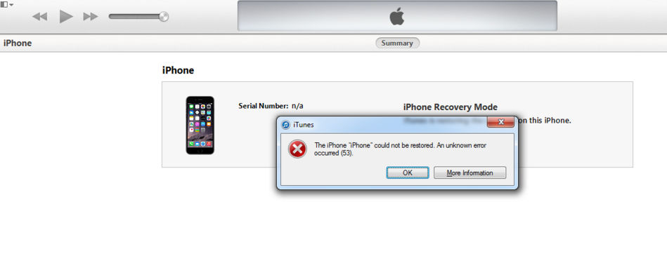 Ошибка 53 при восстановлении iphone