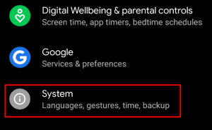 System Settings on Android Device