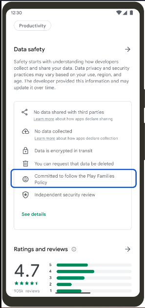 Data safety screen in Android settings